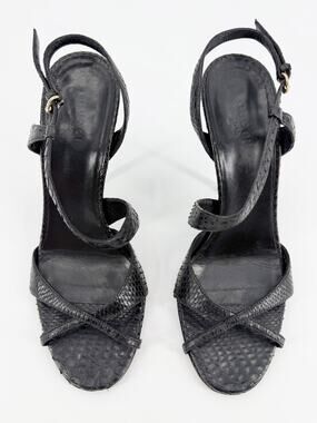 Gucci Vintage Black Python Snakeskin Strappy Heels Sandals Size 7.5 EU 37.5 Bag